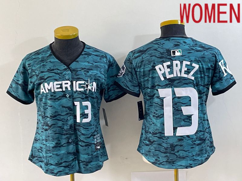 Women Kansas City Royals #13 Perez American League Nike Green 2023 MLB All Star Jersey